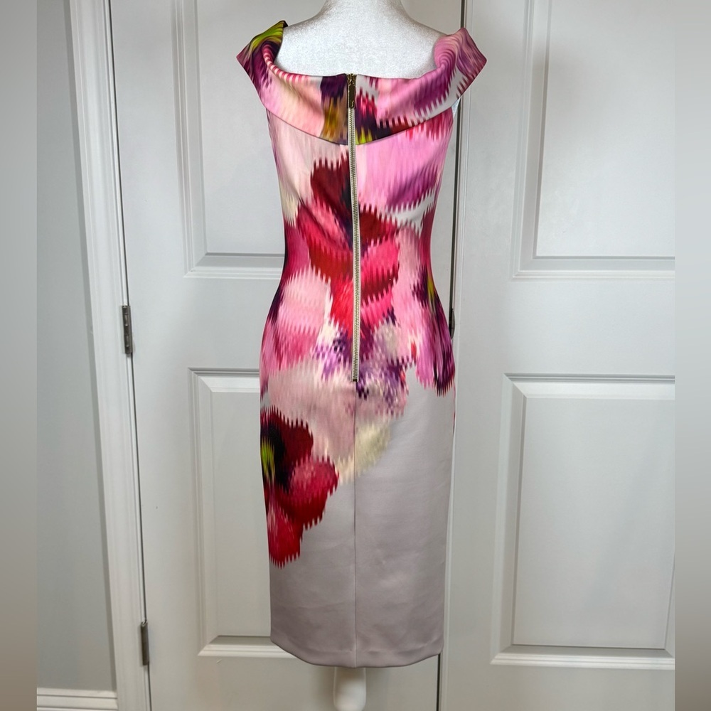 Ted Baker Mida Bardot Floral Sheath size 2 Off Shoulder Pink Fits Size 6 Wedding - Picture 2 of 10